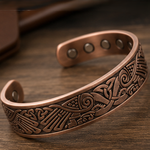Luxury Embossed Viking Motif Magnetic Pure Copper Bangle Bracelet Fashionable Metal Jewelry Exquisite Embossed Design - Product Image 2