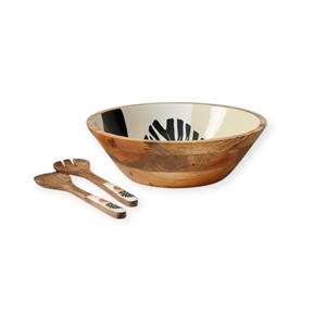 Handcrafted <b>Wooden</b> <b>Salad</b> <b>Bowl</b> with Blue Floral Enamel Interior and Matching <b>Wooden</b> Spoons for Elegant Dining Table Decor Bloom - Product Image 4