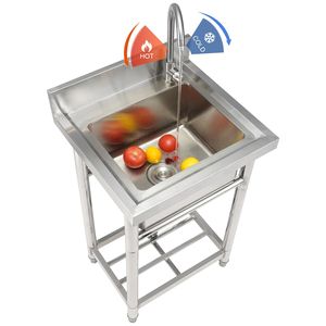 Lavello Commerciale Compatto Monoblocco in Acciaio Inox 16 X 13 X 8.7 con Rubinetto e Gambe, per Cucina - Product Image 6