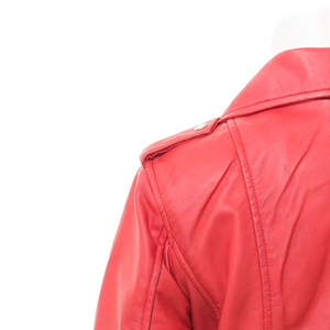 Red Leather Waterproof Thick Moto Jacket Women's Full Sleeve <b>Stand</b> Collar Zipper Closure Autumn Fashion Style Solid Color - Product Image 5