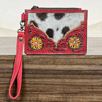 Porte-cartes mini en cuir de vachette fait main, motif floral élégant, avec fermeture éclair et dragonne, unisexe – Meilleure vente