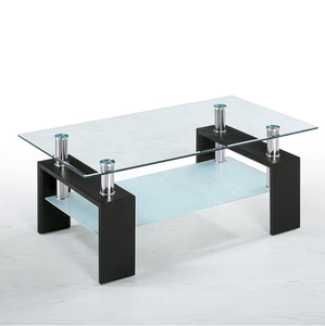 Muebles de Salón al por Mayor, Mesa de Centro con Patas de Metal, Mesa de Comedor Negra Alta, Vidrio Templado - Product Image 1
