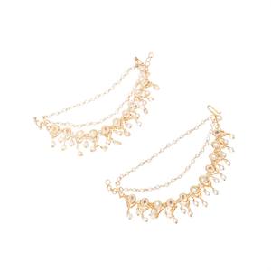 Gold Matte Polish Ear Chains with Pearls-Fashion Earrings - Product Image 1