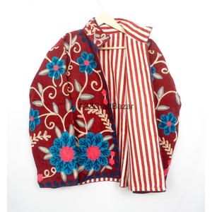 Embroidered Embossed Cotrise <b>Jacket</b> Vintage Design Eco-Friendly Breathable Quick Dry Cotton Lined <b>Mandarin</b> <b>Collar</b> Spring Winter - Product Image 3