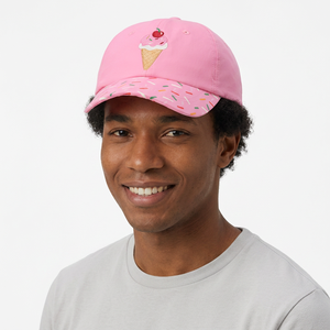 Casquette de baseball brodée en forme de cornet de crème glacée rose avec bord à confettis, unisexe, style décontracté printemps-été - Product Image 6