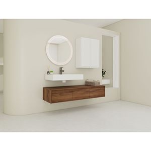 Mobile bagno sospeso da 60 pollici con lavabo in resina e 2 armadietti laterali, 3 cassetti a chiusura ammortizzata, design a montaggio a parete - Product Image 4