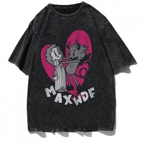 Conjunto de Camisetas Gráficas DTG Estampadas con Efecto Desgastado y Lavado Ácido, de Algodón 100% de Alta Calidad, Estilo Oversize y Corto, para Hombre