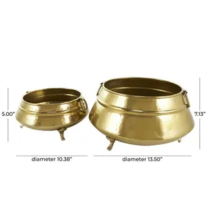 Ensemble de pots à fleurs en laiton, style vintage traditionnel, diamètre 10,38 pouces et 13,50 pouces, avec trois pieds, pour la décoration intérieure - Product Image 1