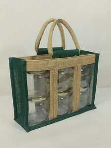 Sac de transport en toile de jute premium pour 6 bouteilles, avec fenêtre transparente en PVC, écologique, réutilisable, pour le rangement des bouteilles de vin, fermeture ouverte - Product Image 2