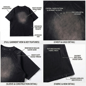 Camiseta Oversize de Algodón 300gsm con Lavado Vintage y Efecto Desgastado, Estilo Streetwear Personalizado, Corte Holgado con Ojales Metálicos - Product Image 5