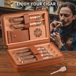 Sac de cave à cigares de voyage portable avec logo en relief personnalisé avec fentes pour <span class=keywords><strong>briquet</strong></span> coupeur étui à cigares en cuir PU - Product Image 4