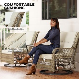 Set di Mobili da Giardino in Vimini Beige con Sedie Girevoli a Dondolo per Balcone e Veranda - Set Bistrot da Esterno in 3 Pezzi - Product Image 6