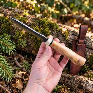 Cuchillo de Supervivencia Artesanal de Acero D2 con Mango de Madera de Arce y Funda de Cuero - Product Image 3