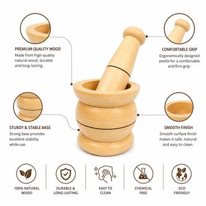 Handcrafted Wooden Mortar and Pestle Set Imam Dasta Okhli Musal Kharal Khalbatta Spice Garlic <b>Grinder</b> Crusher - Product Image 4