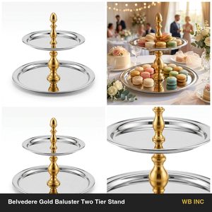 Soporte para Pastel de Dos Niveles Hecho a Mano en Acero Inoxidable SS304, 30 cm, Dorado Espejo, Balaustre Tallado, Balaustre Dorado Belvedere, Decoración para el Hogar, Herramienta para Hotel - Product Image 6