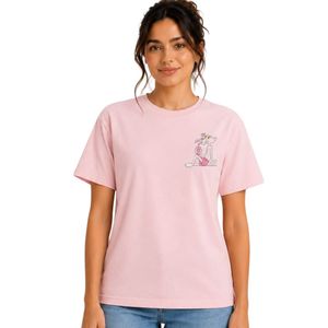 Camiseta Personalizada de Cuello Redondo para Mujer, Color Rosa Claro, con Estampado Gráfico de Dibujos Animados, Informal, Suave, Transpirable, Verano, Diseño Personalizado OEM - Product Image 1