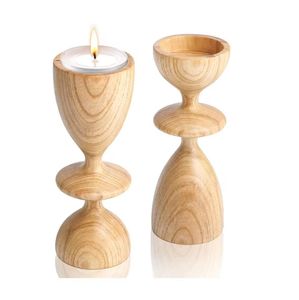 Natural <b>Wooden</b> Tea Light Candle Holder Stand Set Sculptural Chalice Shape Wood <b>Candlestick</b> Nordic Dining Table Centerpiece - Product Image 1