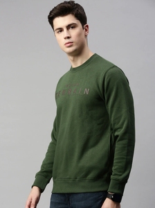 Sudadera Verde de Cuello Redondo para Hombre, Corte Regular, Logotipo Estampado, Informal, Tejida, 100% Algodón, para Otoño - Product Image 1