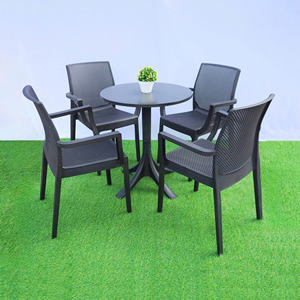 The <b>Black</b> Colored Round Plastic <b>Table</b> with Pedestral <b>Table</b> Base - An Elegant <b>Outdoor</b> Plastic <b>Table</b> for a Garden Evening - Product Image 1