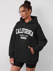 Sweat-shirt à capuche ample pour femme, imprimé graphique, avec logo frontal, style streetwear décontracté, poche, 100 % coton - Product Image 5