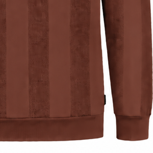 Chocolate <b>Brown</b> Mens <b>Long</b> <b>Sleeve</b> Knit Polo Shirt Textured Vertical Stripe Design Ribbed Cuffs Smart Casual Premium Pullover <b>Top</b> - Product Image 5