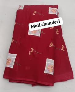 Tela de bordado de algodón puro de primera calidad con intrincado trabajo floral hecho a mano y delicado diseño inspirado en Chikankari. - Product Image 3