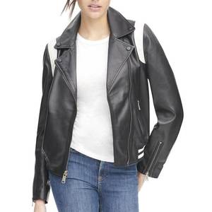 Chaquetas de mujer RTS recién llegadas con logotipo personalizado en blanco y negro, chaqueta vintage para invierno, abrigo de cuero elegante, chaqueta bomber genuina. - Product Image 5