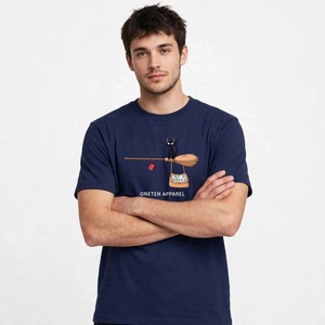 เสื้อยืดคอกลมแขนสั้นสีน้ำเงินกรมท่าสำหรับผู้ชาย ONETEN Apparel พร้อมลายกราฟิกแมวแม่มดการ์ตูน - Product Image 4
