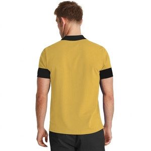 Polo tricoté personnalisé de haute qualité pour homme, à blocs de couleur, manches courtes, décontracté, design uni, noir et jaune, faible MOQ OEM - Product Image 2