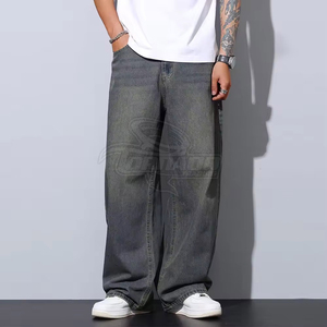 High Quality Cotton Spandex Baggy <b>Jeans</b> for Men 14 oz Dark Blue Denim Straight Loose Stone Washed Vintage Streetwear Hip Hop - Product Image 1