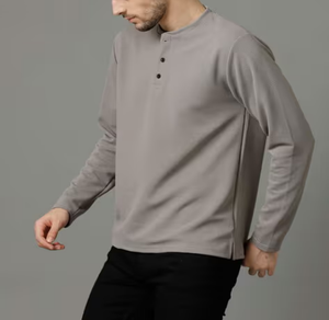 OEM Factory Direct Sale Men's T-Shirt 100% Cotton Henley Neck Button Placket Design Custom Logo Long Sleeve 200 GSM Regular Fit - Product Image 6