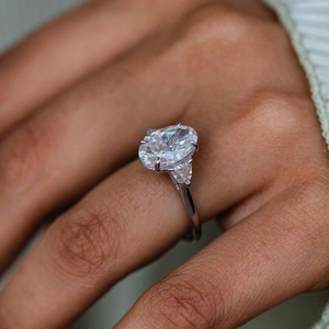 Oval Cut Moissanite <b>Ring</b> With Side Half <b>Moon</b> Round Cut <b>Stones</b> White Gold Engagement <b>Ring</b> 10K Solid Gold <b>Ring</b> Gift For Women - Product Image 4