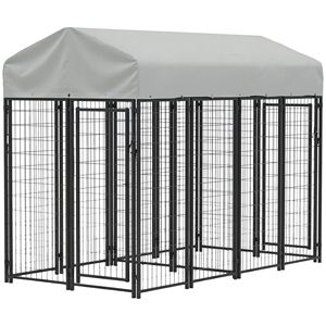 Cuccia Classica in Metallo per Cani 2,38m x 1,25m x 1,83m con Design a 2 Stanze, Copertura Impermeabile e Resistente al Sole per Cani di Taglia Piccola, Media e Grande - Product Image 1