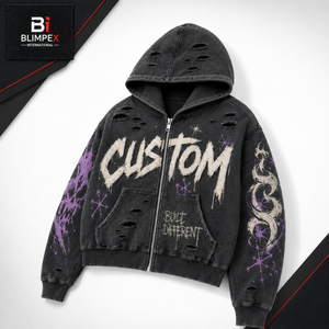 Sudadera con Capucha Personalizada con Logotipo, Estilo Desgastado, para Hombre, Talla Grande, Transpirable, Resistente al Viento, con Borde Crudo, Parche con Letras y Diseño de Salpicaduras de Color - Product Image 2