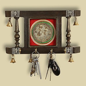 Porta Llaves de Latón y Madera de Teca Reciclada al por Mayor |   Organizador de pared indio hecho a mano - Product Image 2