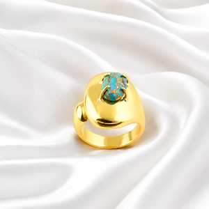 Blue Copper Turquoise Gemstone Oval Shape <b>Ring</b> Minimalist Statement Fashion Jewelry 18k Gold Plated Brass Punk <b>Adjustable</b> <b>rings</b> - Product Image 5
