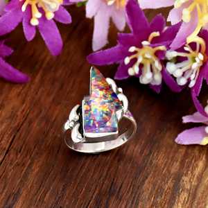 Bague élégante en opale rose en forme de foudre, en argent sterling 925, bijou statement, pierre de naissance d'octobre, cadeau pour elle - Product Image 4