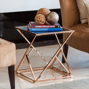 Metal designer <b>Table</b> your home decor with this modern <b>table</b> featuring a <b>clear</b> glass top and a bold geometric design - Product Image 2