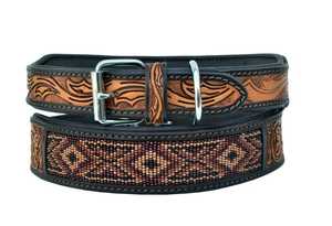 Collier pour chien en cuir occidental de qualité supérieure avec motif perlé géométrique, fermeture à boucle réglable, style classique, utilisable toute l'année - Product Image 2