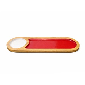 Premium Acacia Wood Chip And Dip <b>Tray</b> Long Oval Serving Platter For Appetizers <b>Snacks</b> & Charcuterie With Integrated Dip Bowl - Product Image 1