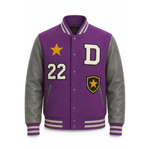Blouson universitaire homme fin, coupe droite, double boutonnage, coupe-vent, écologique, avec logo personnalisé, en molleton de coton, pour le printemps - Product Image 2