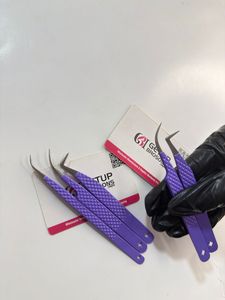 Pince à épiler GETUP BROSONS IMPEX en acier inoxydable à pointe lisse, revêtement poudré violet, 90°, isolation longue courbe, pointe argentée - Product Image 5