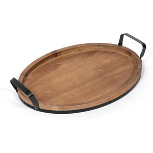 Plateau de service rond en bois de manguier fait main avec poignées en métal rustique, plateau décoratif pour table basse, idéal pour la décoration de maison de style farmhouse. - Product Image 2