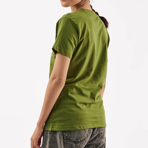 Camiseta de Cuello Redondo Verde Oliva para Mujer, Corte Regular, Manga Corta, 100% Algodón Jersey, Informal, Transpirable, Color Sólido, para Todas las Temporadas - Product Image 2