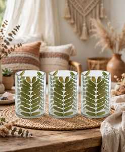 Porte-bougie en verre naturel fait main avec couvercle, motif imprimé, résistant à la chaleur et durable, décoration d'intérieur, Noël, Saint-Valentin - Product Image 1