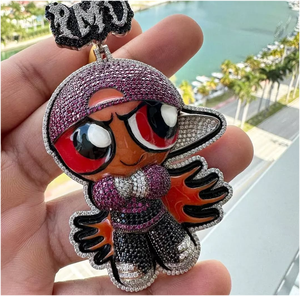 Precioso Collar con Colgante de Personaje Animado con Incrustaciones de Diamantes Moissanite, Plata 925, Estilo Hiphop para Fiestas - Product Image 1