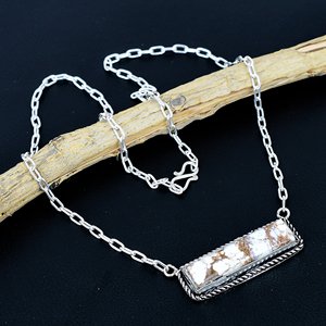 Collier barre fait main en argent sterling 925 plaqué, avec pierre précieuse 100% naturelle de cheval sauvage, design de créateur - Product Image 1
