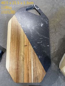 Planche à découper et à servir de luxe en bois d'acacia et marbre, style abstrait, pour charcuterie et fromages, ustensile de cuisine pour la maison - Product Image 6