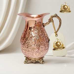 Handmade Hammered Pure Copper Water <b>Jug</b> With Lid Traditional Ayurveda Drinkware Pitcher For Home Kitchen Dining - Product Image 5