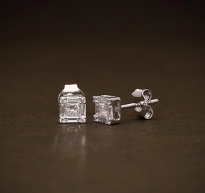Boucles d'oreilles vintage en argent plaqué, diamants de laboratoire certifiés IGI, couleur F, cadeau - Product Image 1